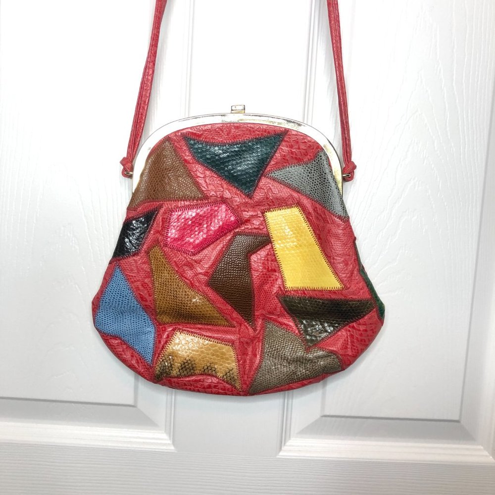 Vintage 1980's Colorful Snakeskin Patchwork Bag